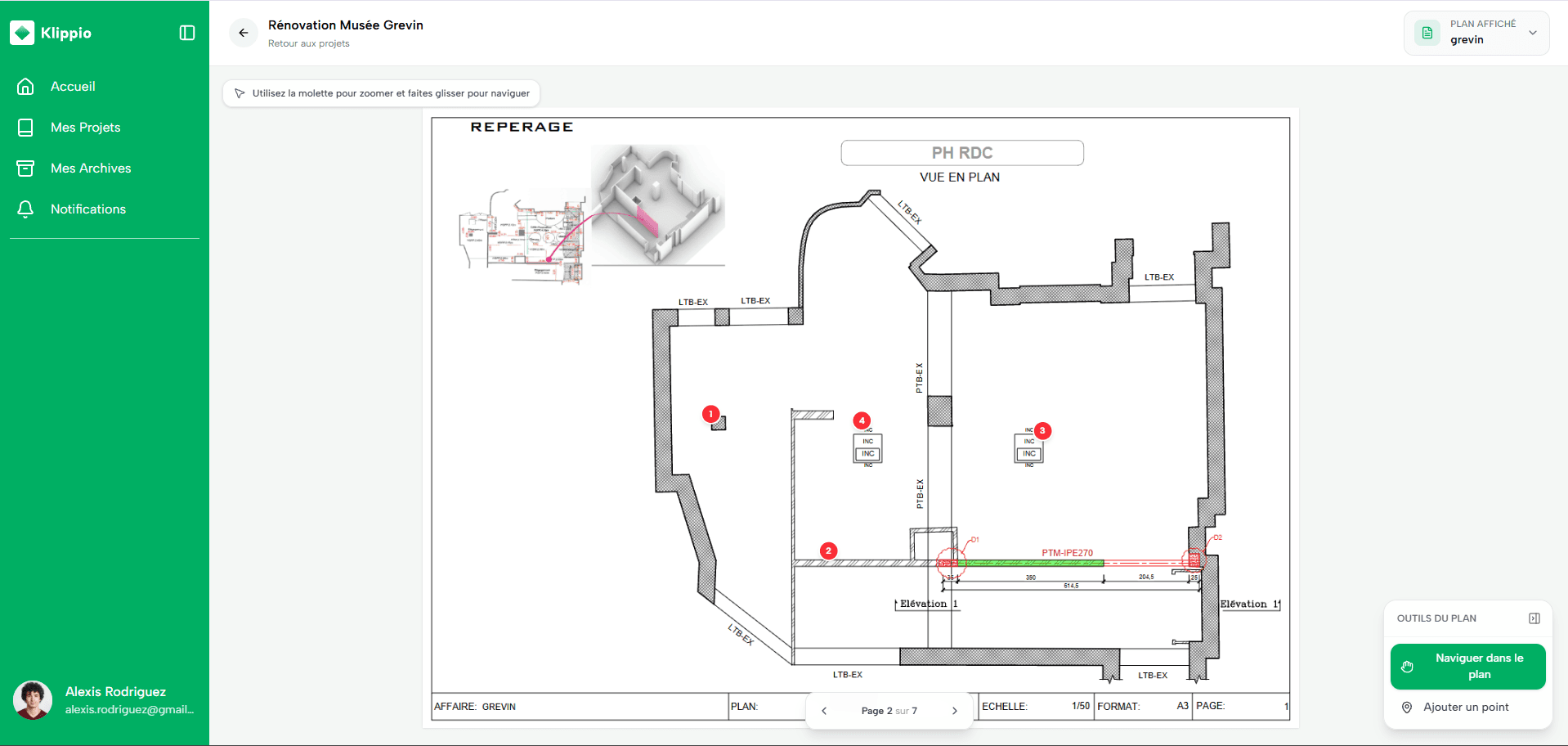 Plan interactif d'un chantier dans l'application Klippio